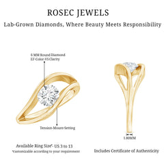 Certified 6 mm Lab Created Diamond Round Engagement Ring in Tension Setting