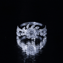 Round Cut 7 MM Lab Grown Diamond Flower Engagement Ring