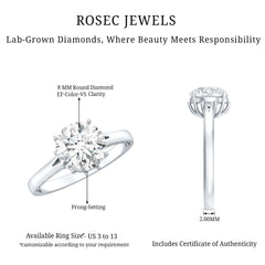 Lab Grown Diamond 8mm Round Engagement Ring With Certificate