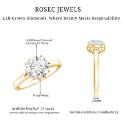 Lab Grown Diamond 8mm Round Engagement Ring With Certificate