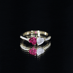 Lab Grown Ruby 2 Heart Promise Ring in Silver