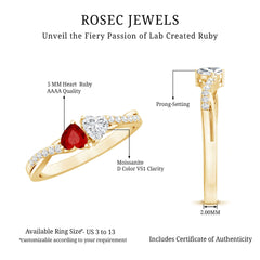 Lab Grown Ruby 2 Heart Promise Ring in Silver