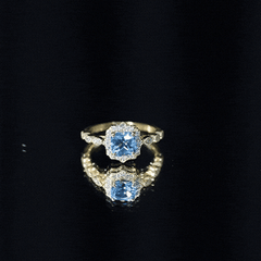 Vintage Looking Swiss Blue Topaz Diamond Engagement Ring in Silver