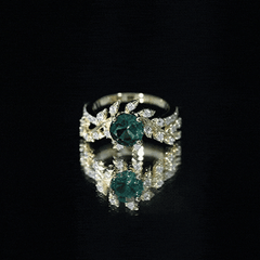 Lab Created Emerald and Diamond Vine Engagement Ring in Silver