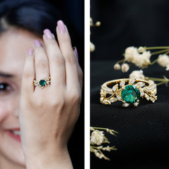 Lab Created Emerald and Diamond Vine Engagement Ring in Silver