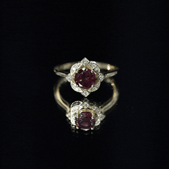 Vintage Style Rhodolite Garnet and Diamond Engagement Ring