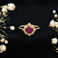 Vintage Style Rhodolite Garnet and Diamond Engagement Ring