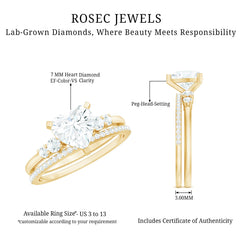 Certified Lab Grown Diamond 7MM Heart Bridal Ring Set
