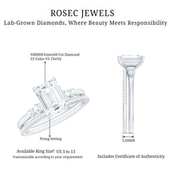 Certified Lab Grown Diamond 6X8MM Emerald Cut Engagement Ring with Band