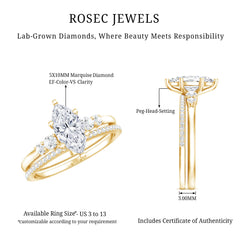Lab Grown Diamond 5X10MM Marquise Engagement Ring with Wedding Band