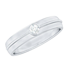Bezel Set Round Moissanite Mens Wedding Band Ring