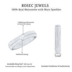 Bezel Set Round Moissanite Mens Wedding Band Ring
