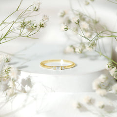 Minimalist Baguette and Round Diamond Promise Ring