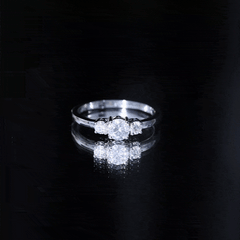 Round Cut Certified Moissanite Three Stone Engagement Ring for Women