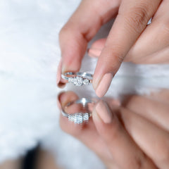 Round Cut Certified Moissanite Three Stone Engagement Ring for Women