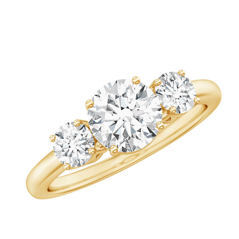 Round Cut Certified Moissanite Three Stone Engagement Ring for Women