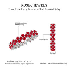 Round Lab Created Ruby Cluster Eternity Ring in Prong Setting