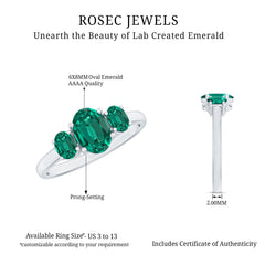 AAAA Quality Oval Cut Lab Created Emerald Three Stone Ring for Women
