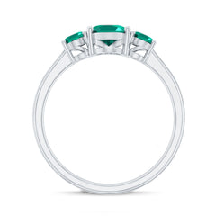 AAAA Quality Oval Cut Lab Created Emerald Three Stone Ring for Women