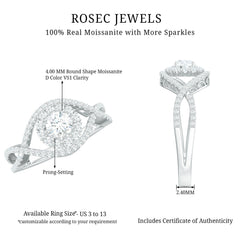Certified Moissanite Crossover Engagement Ring with Halo