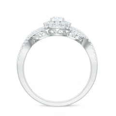 Certified Moissanite Crossover Engagement Ring with Halo