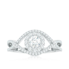 Certified Moissanite Crossover Engagement Ring with Halo