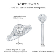 Round Cut Moissanite Antique Engagement Ring