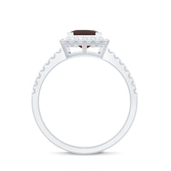 Natural Garnet Princess Cut Engagement Ring with Diamond Halo