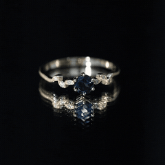 5mm Round London Blue Topaz Commitment Ring with Diamond