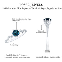5mm Round London Blue Topaz Commitment Ring with Diamond