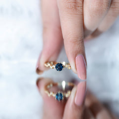 5mm Round London Blue Topaz Commitment Ring with Diamond