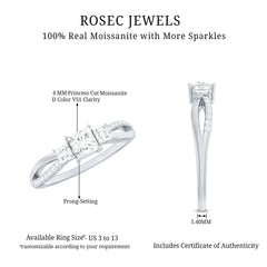 Princess Cut Moissanite Three Stone Engagement Ring