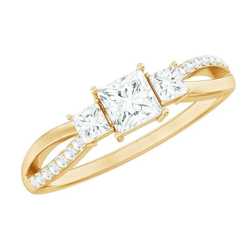 Princess Cut Moissanite Three Stone Engagement Ring