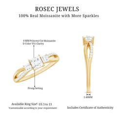 Princess Cut Moissanite Three Stone Engagement Ring