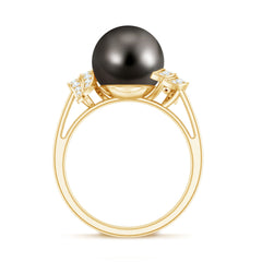 Natural Tahitian Pearl and Diamond Solitaire Engagement Ring