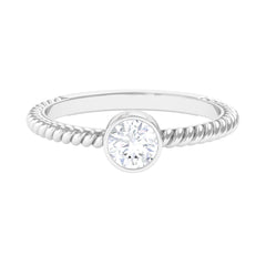 1/2 CT Bezel Set Zircon Solitaire Minimal Ring with Twisted Rope Details