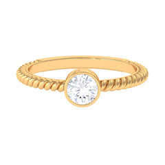 1/2 CT Bezel Set Zircon Solitaire Minimal Ring with Twisted Rope Details