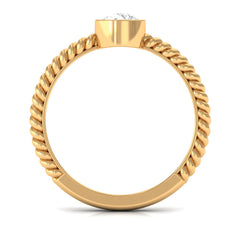 1/2 CT Bezel Set Zircon Solitaire Minimal Ring with Twisted Rope Details