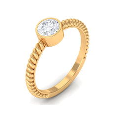 1/2 CT Bezel Set Zircon Solitaire Minimal Ring with Twisted Rope Details