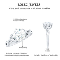 8 MM Round Cut Moissanite Celtic Design Engagement Ring