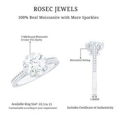 Round Moissanite Lotus Engagement Ring with Side Stones