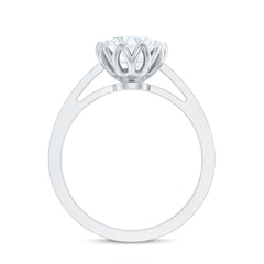 Round Moissanite Lotus Engagement Ring with Side Stones