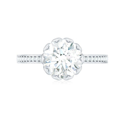 Round Moissanite Lotus Engagement Ring with Side Stones