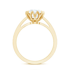 Round Moissanite Lotus Engagement Ring with Side Stones