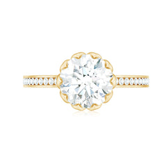 Round Moissanite Lotus Engagement Ring with Side Stones