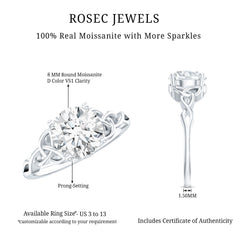 Certified Solitaire Moissanite Celtic Design Engagement Ring