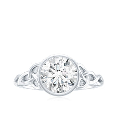 Solitaire Moissanite Celtic Knot Engagement Ring in Bezel Setting