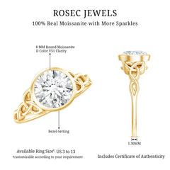 Solitaire Moissanite Celtic Knot Engagement Ring in Bezel Setting
