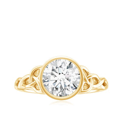Solitaire Moissanite Celtic Knot Engagement Ring in Bezel Setting