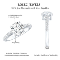 2 Carat Round Shape Moissanite Solitaire Engagement Ring with Certificate